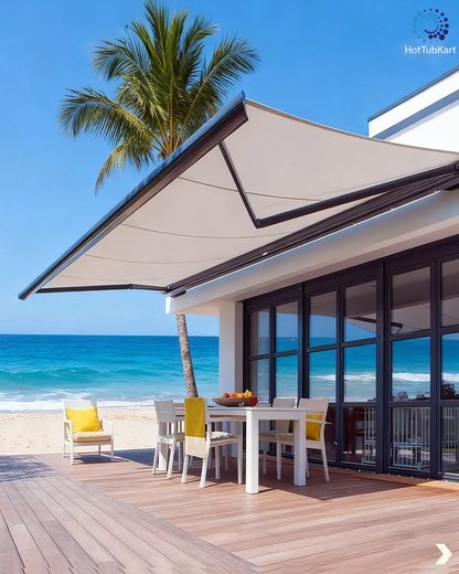 Motorised Outdoor Awning  | Aluminium & PVC Retractable Shade with LED