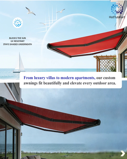 Motorised Outdoor Awning  | Aluminium & PVC Retractable Shade with LED