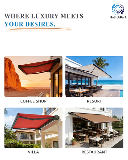Motorised Outdoor Awning  | Aluminium & PVC Retractable Shade with LED