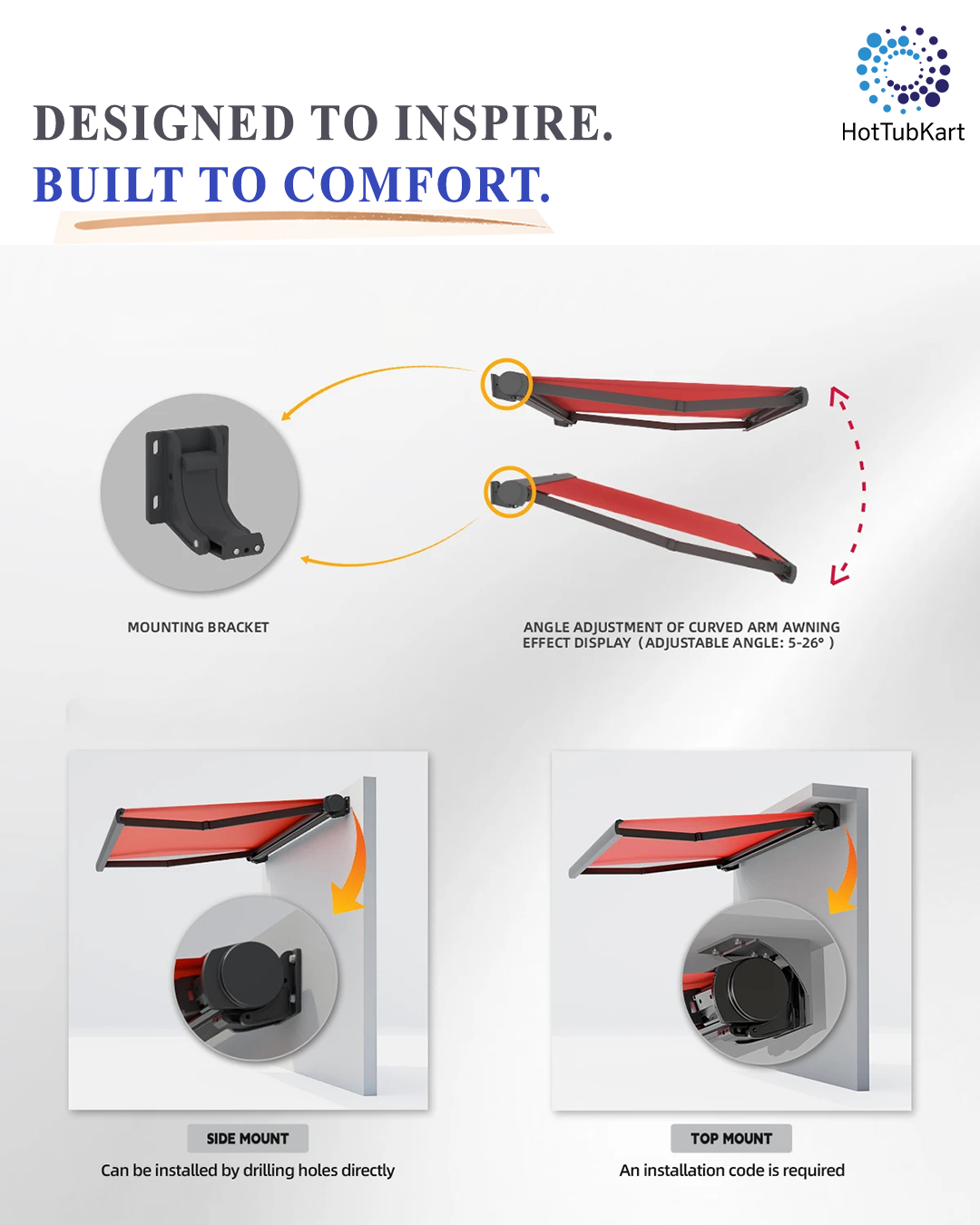 Motorised Outdoor Awning  | Aluminium & PVC Retractable Shade with LED